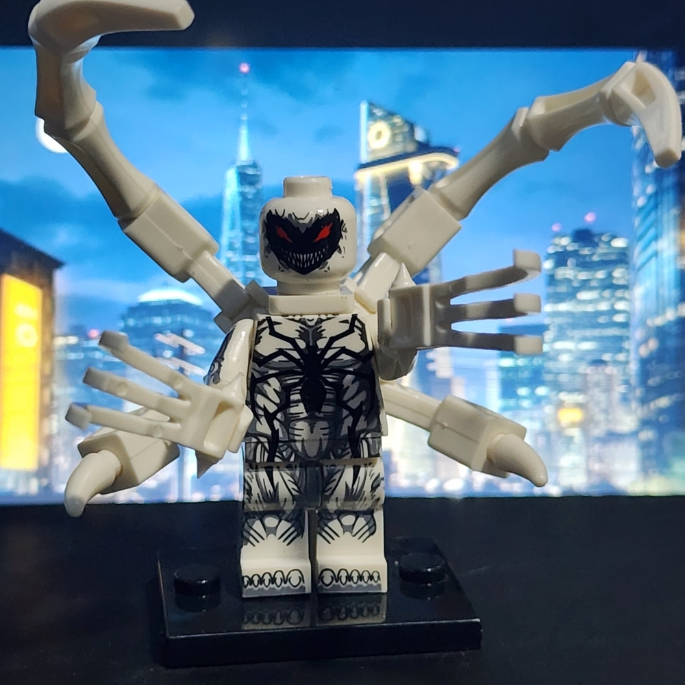 Spiderman wight anti-venom Custom lego minifigure with black stand included
